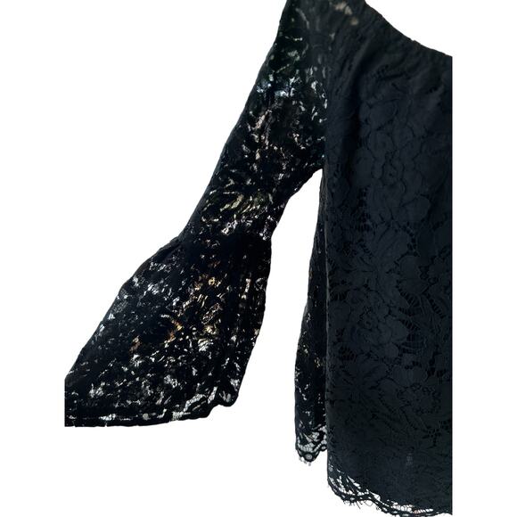 NWT Chaser Womens Black‎ Floral Lace Off Shoulder Bell Sleeve Top Size Medium - Picture 8 of 14